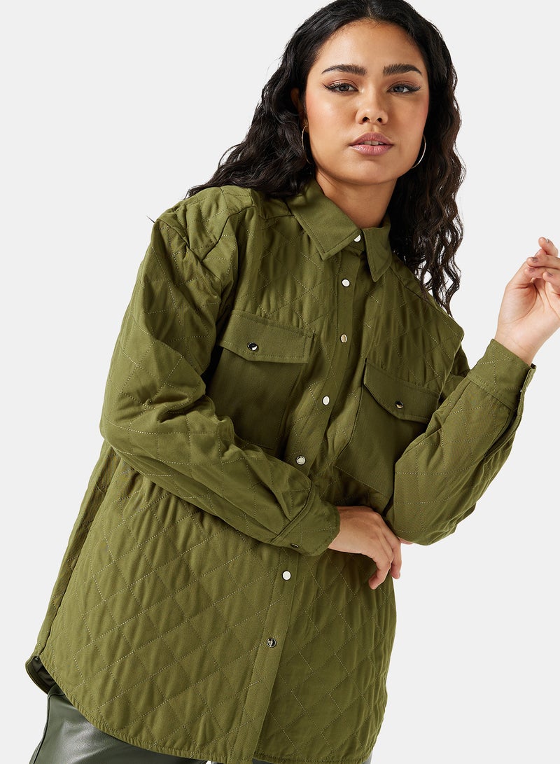 Quilted Oversized Shirt Jacket Green