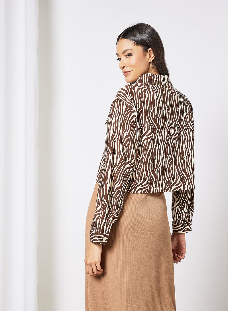 Zebra Stripe Cropped Jacket Brown/White