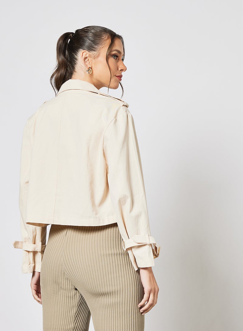 Double Breasted Cropped Jacket Beige