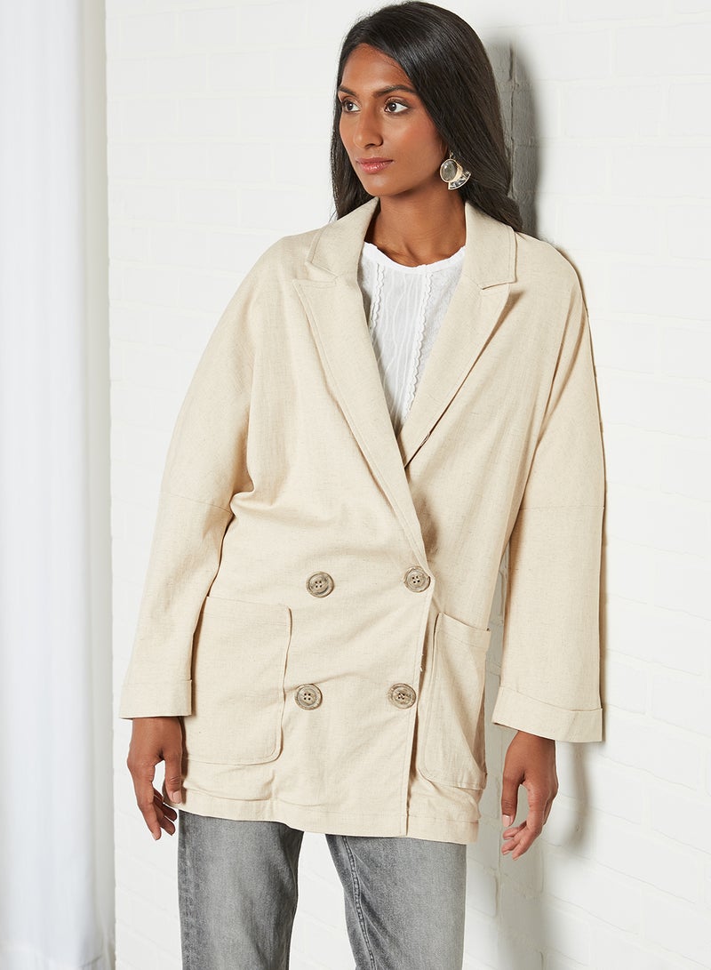 Button Detailed Trench Coat Beige