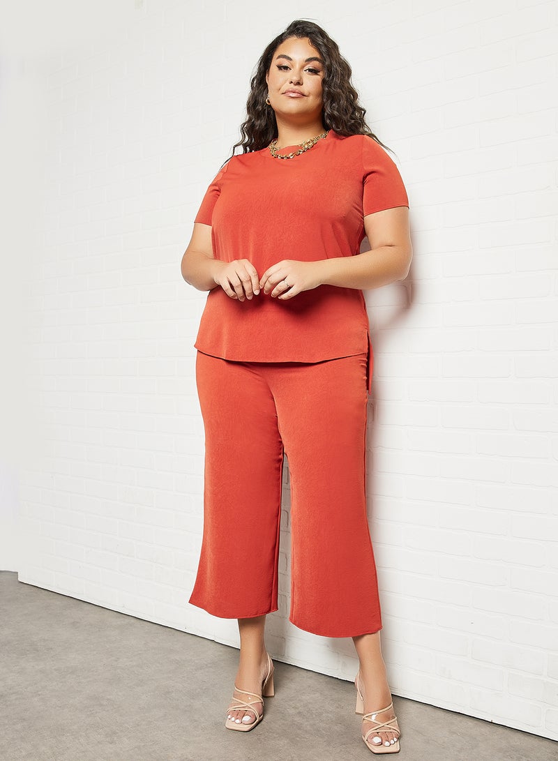 Plus Size Crinkle-Effect Cropped Pants Brown