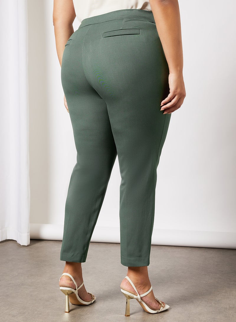 Plus Size Plain Pants Green