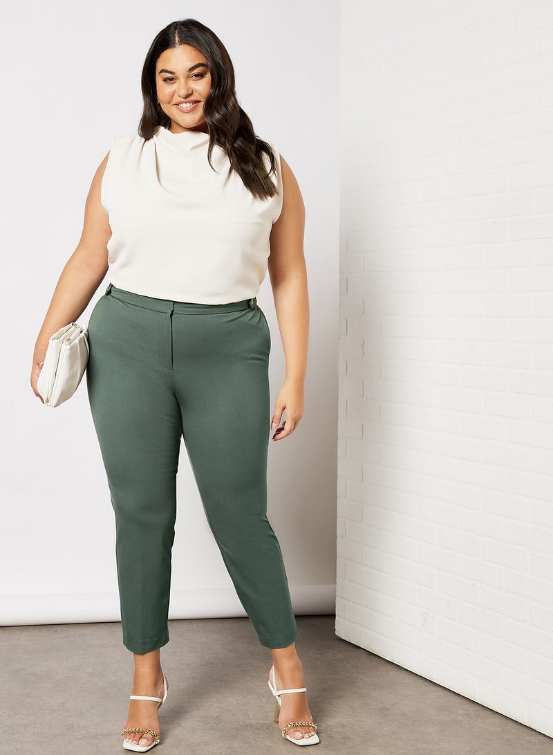 Plus Size Plain Pants Green