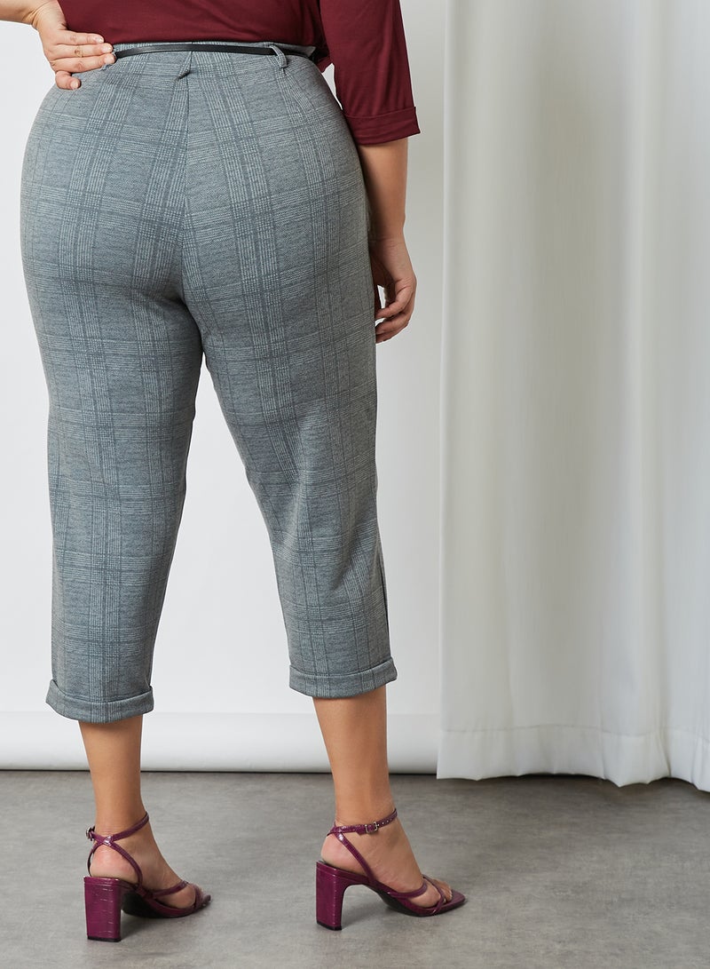 Plus Size Checked Pants Grey