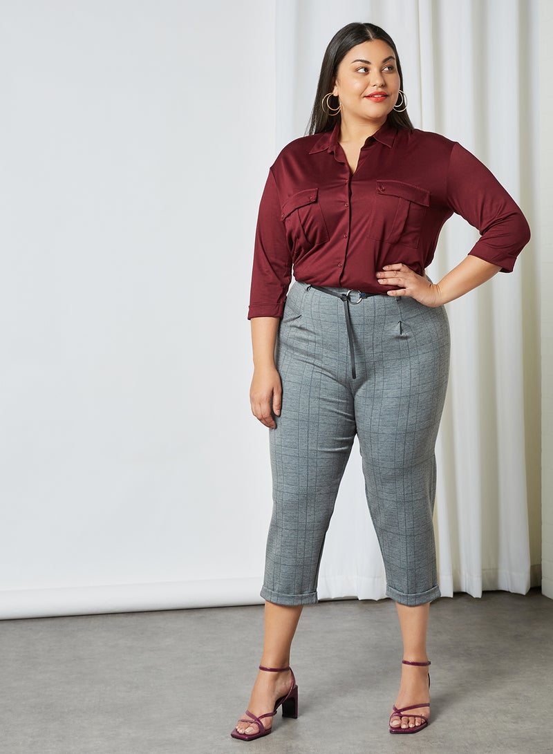 Plus Size Checked Pants Grey