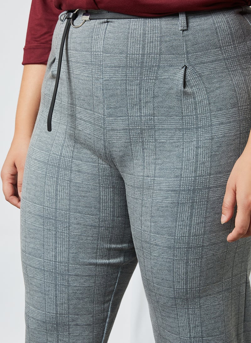 Plus Size Checked Pants Grey