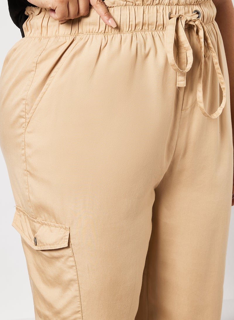 Drawstring Waist Lyocell Fabric Cargo Pant Ginger Root