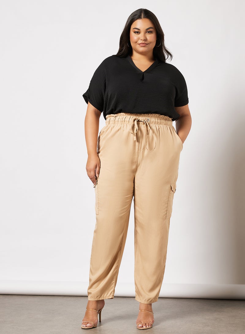 Drawstring Waist Lyocell Fabric Cargo Pant Ginger Root