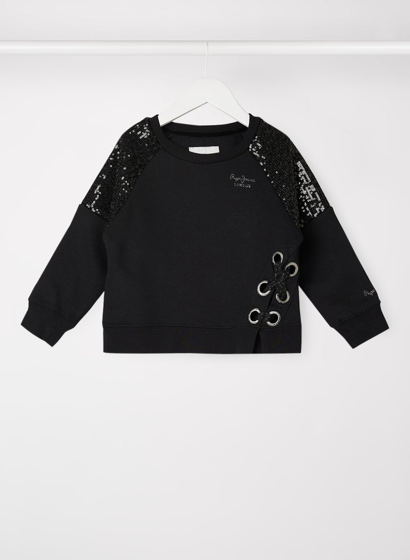 Girls Sequin Long Sleeve Sweatshirt Black