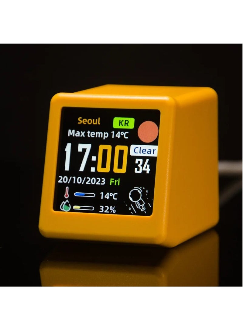 Small Portable Smart Wifi Weather Station Display Weather Temperature Humidity Time Alarm Clock Desktop Decoration (Yellow)