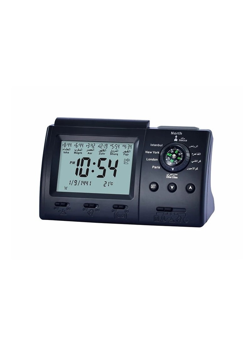 Digital LED Azan Alarm Clock with Qibla Direction for Islamic Prayer Times