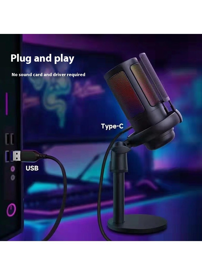 USB Microphone for PC and Mac Gaming Mic for PS4/PS5 Condenser Mic with Quick Mute RGB Lighting Pop Filter Shock Mount Gain Control and Monitoring Jack for Recording Streaming Podcasting and YouTube