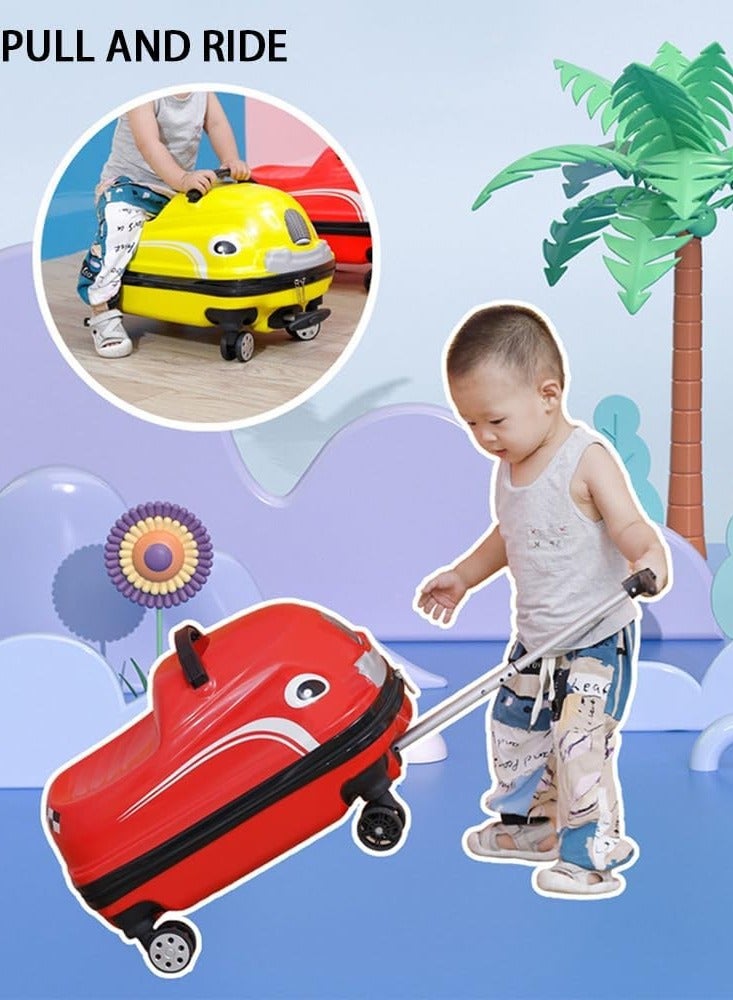 Kids Luggage Children's Travel Suitcase Kids Carry On Luggage 20 Inch Travel Luggage Hardside Rolling Suitcase Trolley Bag Case for Boys Toddlers Children Red Car