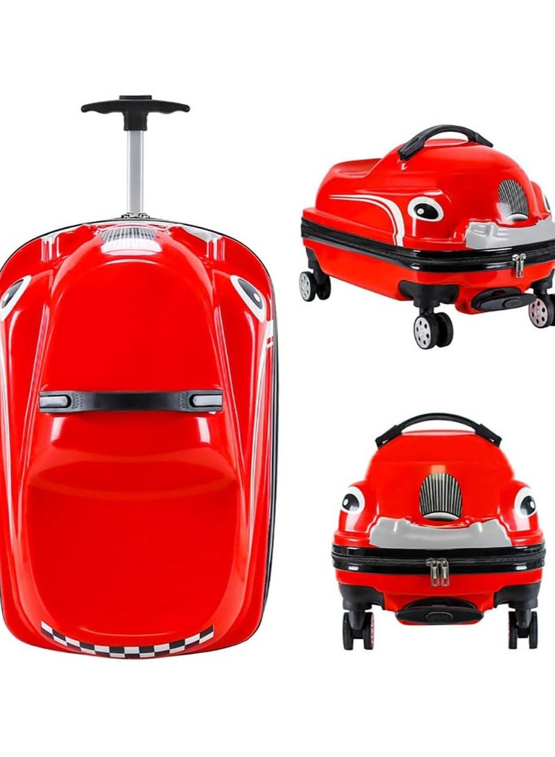 Kids Luggage Children's Travel Suitcase Kids Carry On Luggage 20 Inch Travel Luggage Hardside Rolling Suitcase Trolley Bag Case for Boys Toddlers Children Red Car