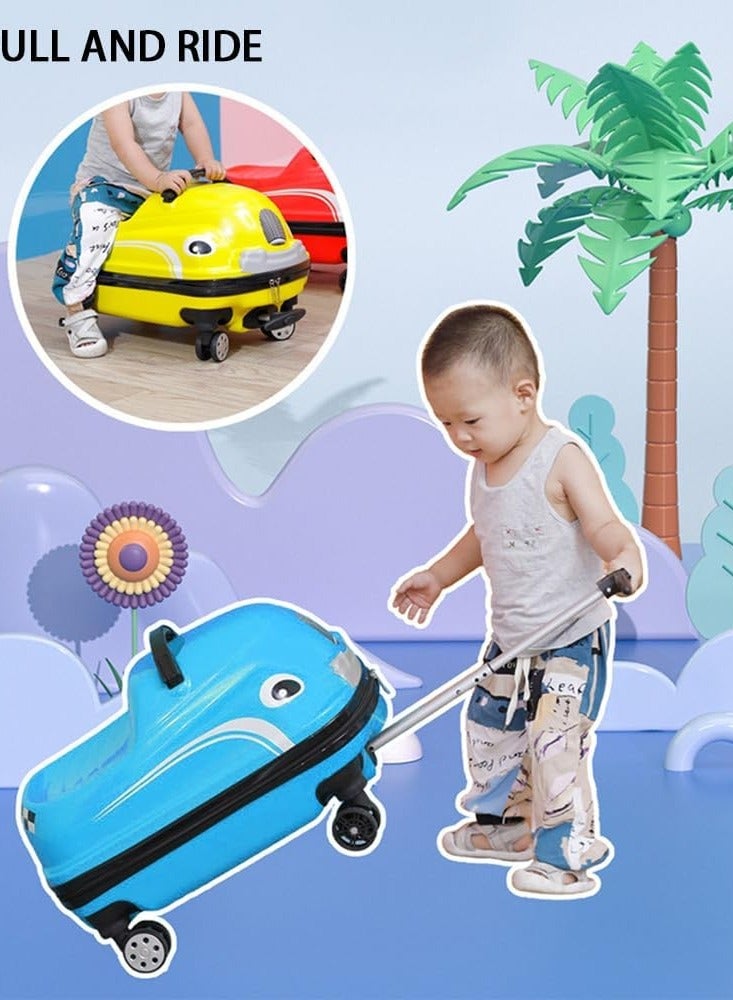 Kids Luggage Children's Travel Suitcase Kids Carry On Luggage 20 Inch Travel Luggage Hardside Rolling Suitcase Trolley Bag Case for Boys Toddlers Children Yellow Car