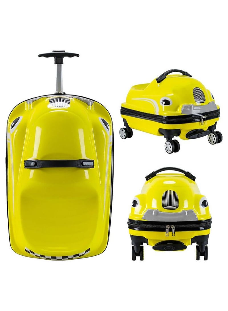 Kids Luggage Children's Travel Suitcase Kids Carry On Luggage 20 Inch Travel Luggage Hardside Rolling Suitcase Trolley Bag Case for Boys Toddlers Children Yellow Car