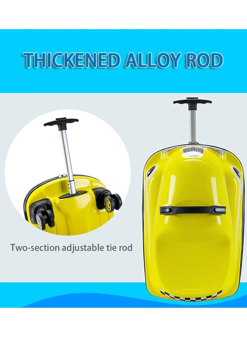 Kids Luggage Children's Travel Suitcase Kids Carry On Luggage 20 Inch Travel Luggage Hardside Rolling Suitcase Trolley Bag Case for Boys Toddlers Children Yellow Car