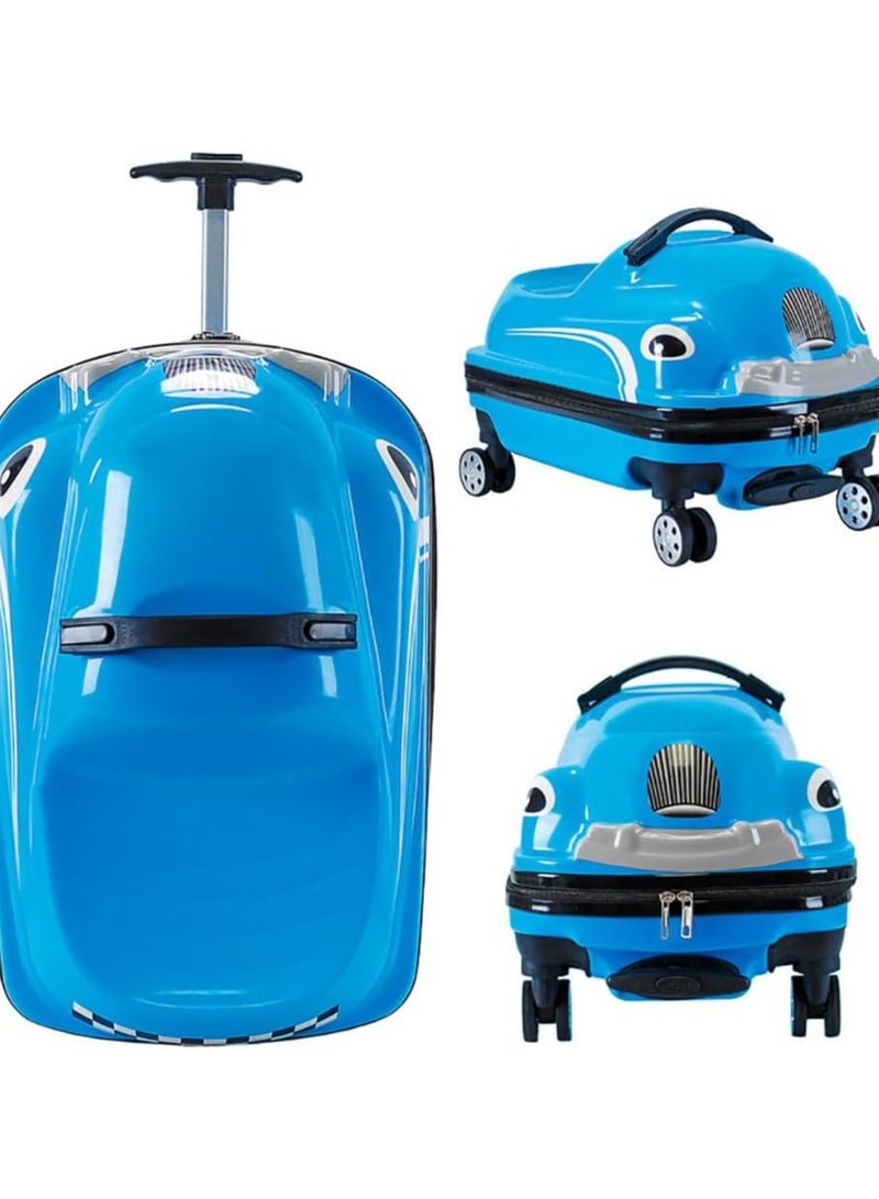 Kids Luggage Children's Travel Suitcase Kids Carry On Luggage 20 Inch Travel Luggage Hardside Rolling Suitcase Trolley Bag Case for Boys Toddlers Children Blue Car