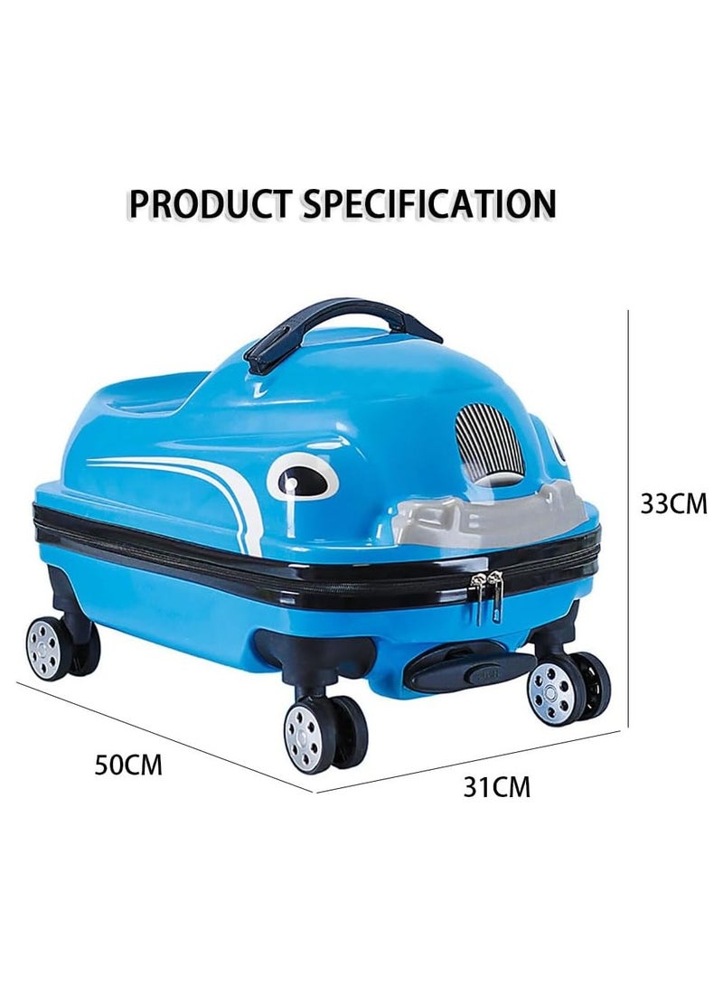 Kids Luggage Children's Travel Suitcase Kids Carry On Luggage 20 Inch Travel Luggage Hardside Rolling Suitcase Trolley Bag Case for Boys Toddlers Children Blue Car