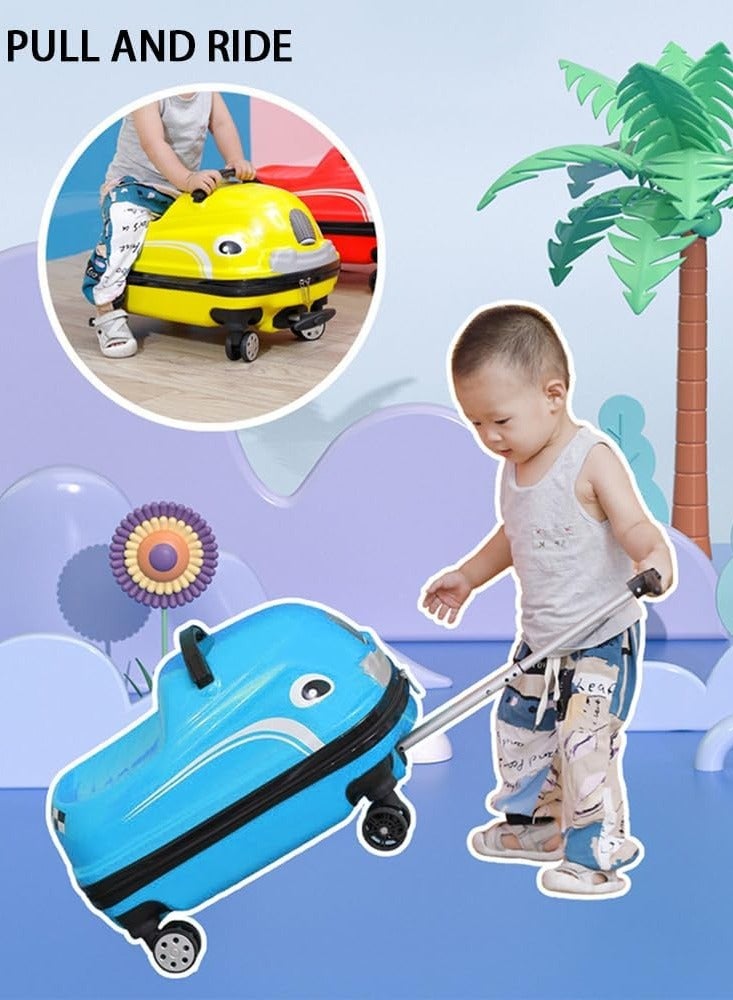 Kids Luggage Children's Travel Suitcase Kids Carry On Luggage 20 Inch Travel Luggage Hardside Rolling Suitcase Trolley Bag Case for Boys Toddlers Children Blue Car