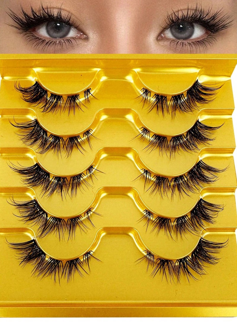 Reusable Natural Fashion Fake Waterproof Eyelashes with 3D Effect 5 Pairs Black