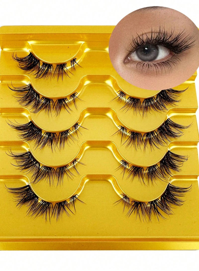 Reusable Natural Fashion Fake Waterproof Eyelashes with 3D Effect 5 Pairs Black