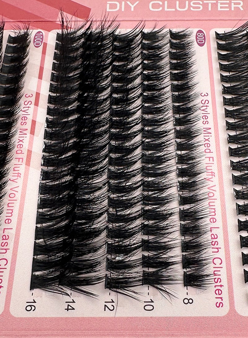 300 Clusters Of Natural Curling False Eyelashes, Length 8mm 10mm 12mm 16mm, 3 Types Of Curling, D60 D80 D100 Can Be Mixed And Matched, Can Be Recycled Black