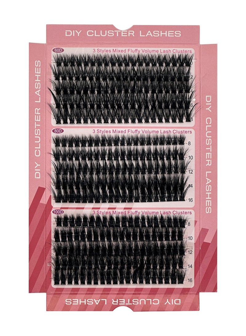 300 Clusters Of Natural Curling False Eyelashes, Length 8mm 10mm 12mm 16mm, 3 Types Of Curling, D60 D80 D100 Can Be Mixed And Matched, Can Be Recycled Black