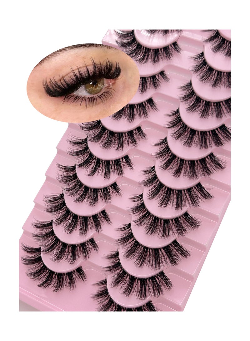 Reusable Natural Eyelash Simulation Curl False Eyelash Natural Look Fluffy Cat Eye Wispy Lashes 10 Pairs Black