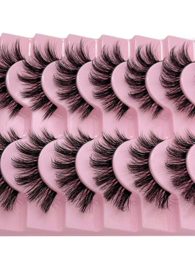 Reusable Natural Eyelash Simulation Curl False Eyelash Natural Look Fluffy Cat Eye Wispy Lashes 10 Pairs Black