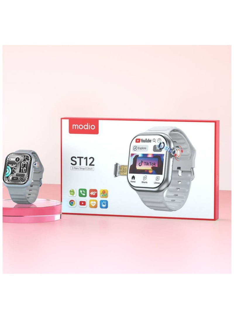 ST12 4G Network 3 Pairs Strap/2.2 inch Smartwatch_Black