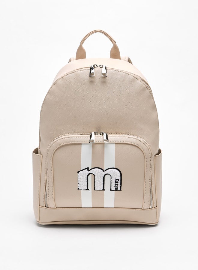 Applique Detail Backpack with Zip Closure and Adjustable Straps - 29x37x14 cm