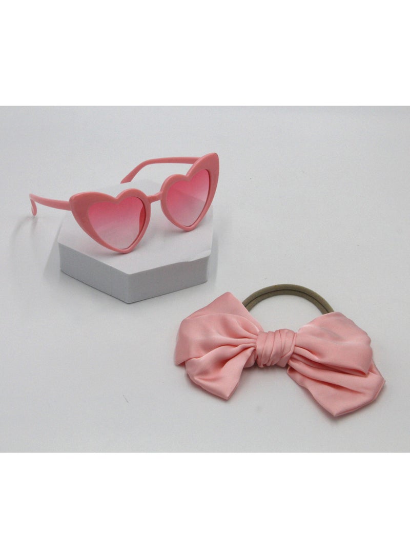 Athena Glasses and Bow Barrette Ponytail Set For Babies and Girls - Baby Pink