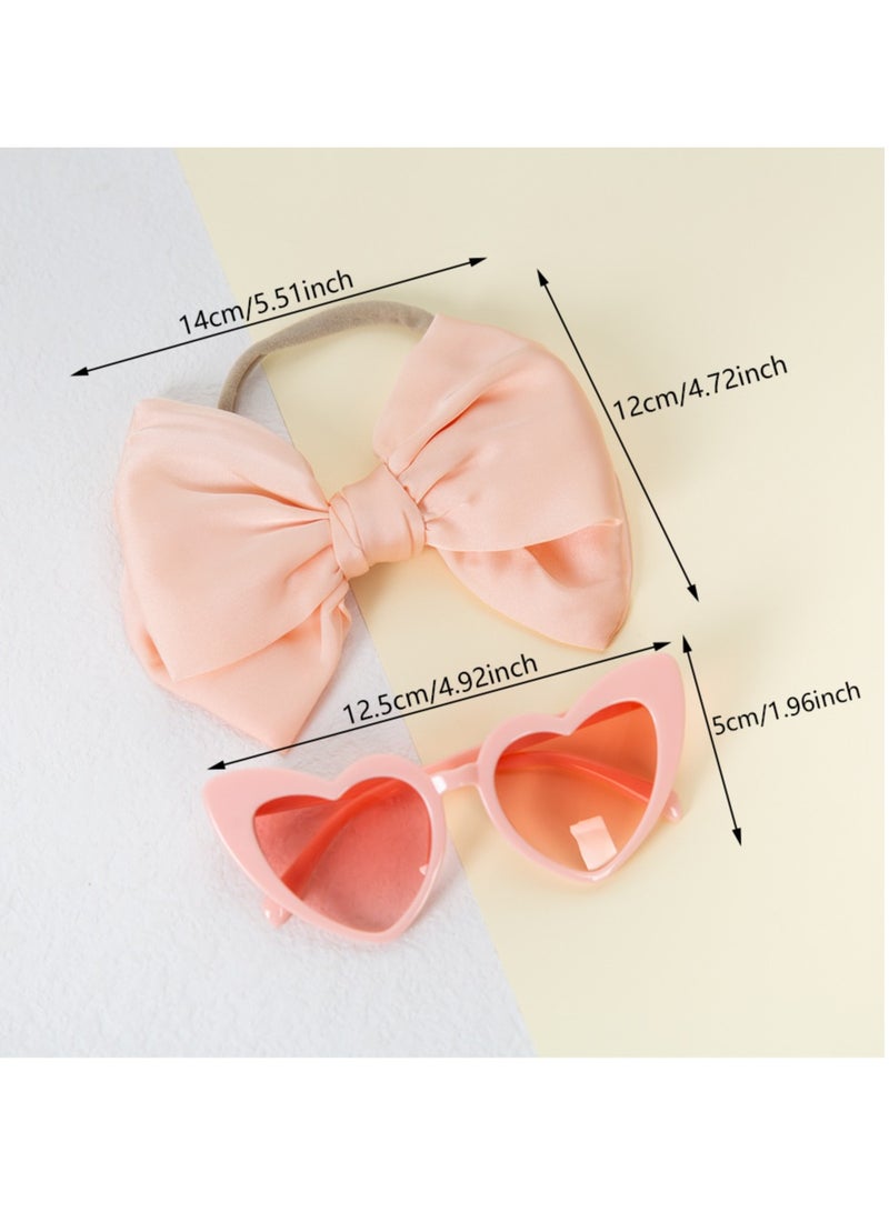 Athena Glasses and Bow Barrette Ponytail Set For Babies and Girls - Baby Pink