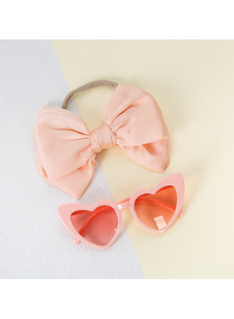 Athena Glasses and Bow Barrette Ponytail Set For Babies and Girls - Baby Pink