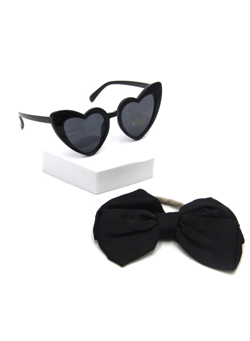 Athena Glasses and Bow Barrette Ponytail Set For Babies and Girls - Black