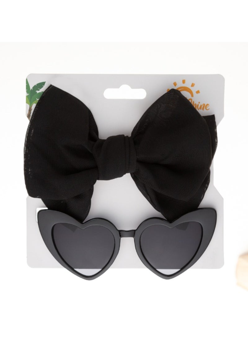 Athena Glasses and Bow Barrette Ponytail Set For Babies and Girls - Black