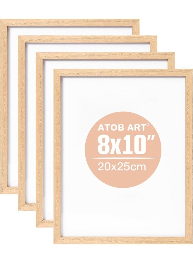 Atobart 8X10 Oak Natural Wood Photo Frame, 4 Pack Picture Frames Real Glass Front Wall Hanging Gallery For Wall And Tabletop Display, Set Of 5