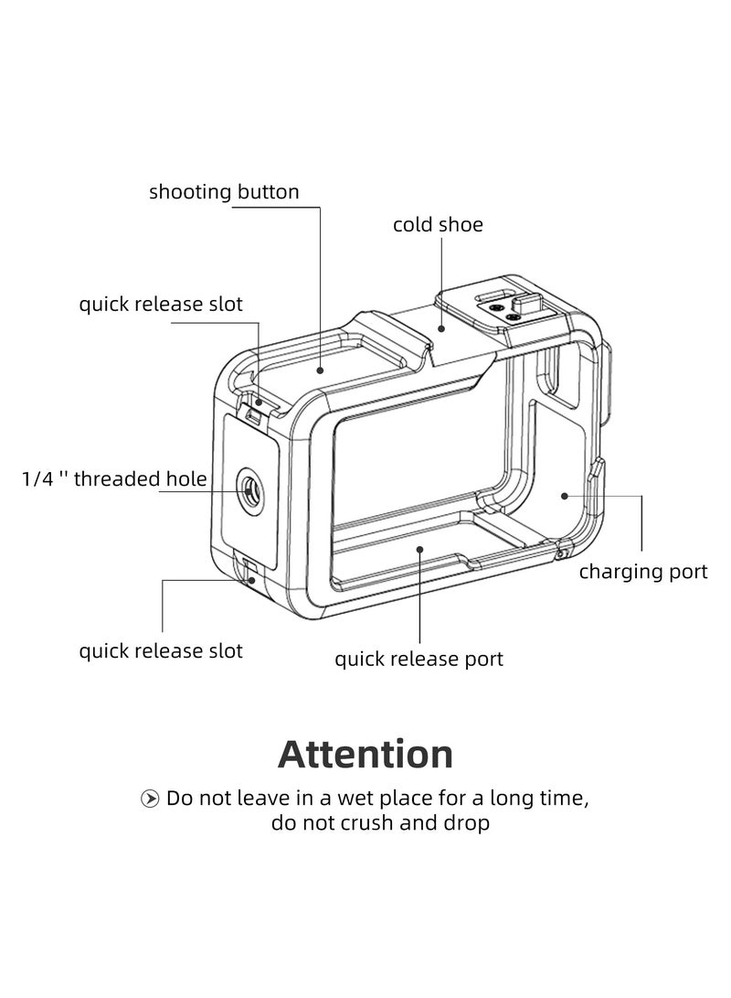 TELESIN Aluminium Alloy Frame Case For DJI ACTION 4 3 Metal Cage Quick Release Mount with Cold Shoe Full Protective Frame Case