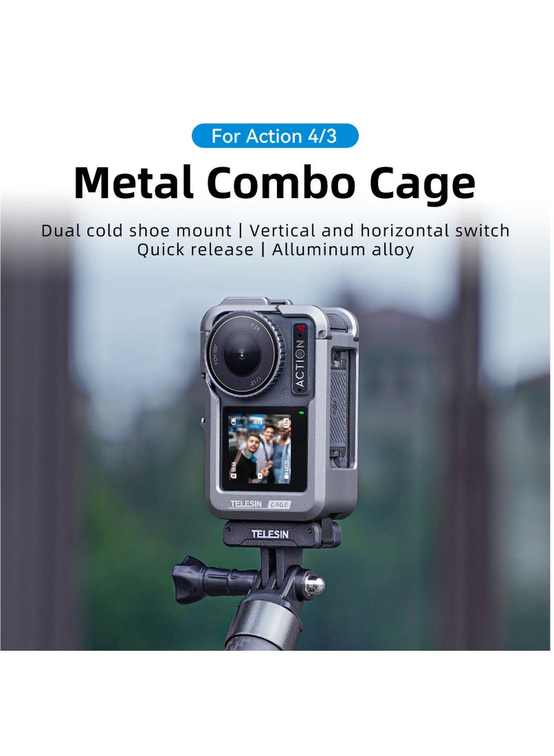 TELESIN Aluminium Alloy Frame Case For DJI ACTION 4 3 Metal Cage Quick Release Mount with Cold Shoe Full Protective Frame Case