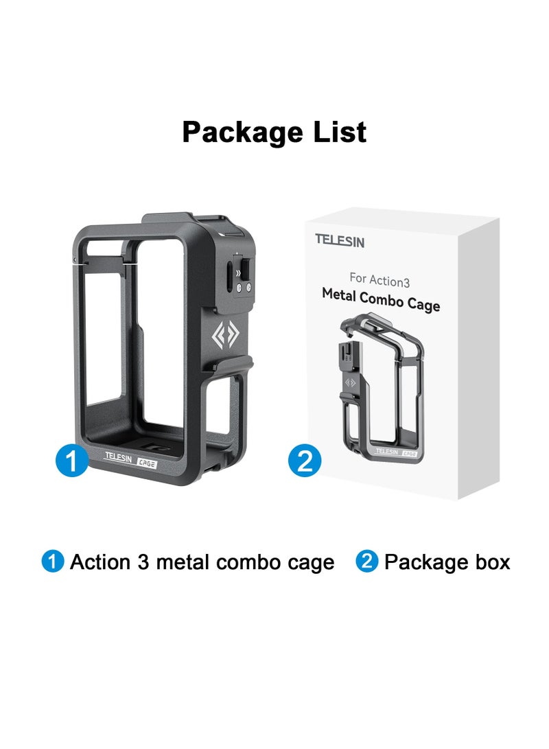 TELESIN Aluminium Alloy Frame Case For DJI ACTION 4 3 Metal Cage Quick Release Mount with Cold Shoe Full Protective Frame Case