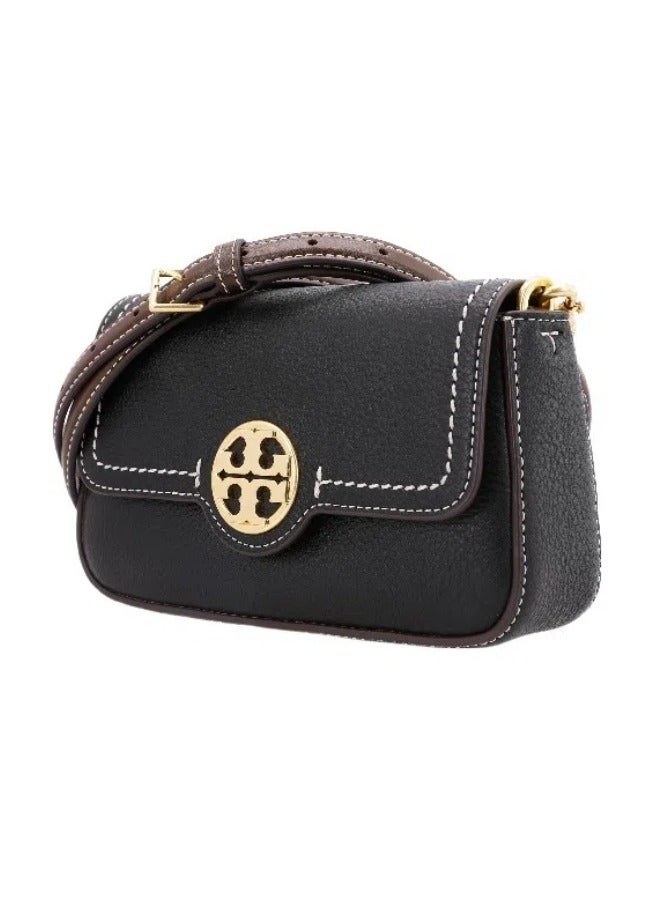 Tory Burch Miller Metal Double T Logo Flap Stitching Lychee Pattern Leather Shoulder Bag