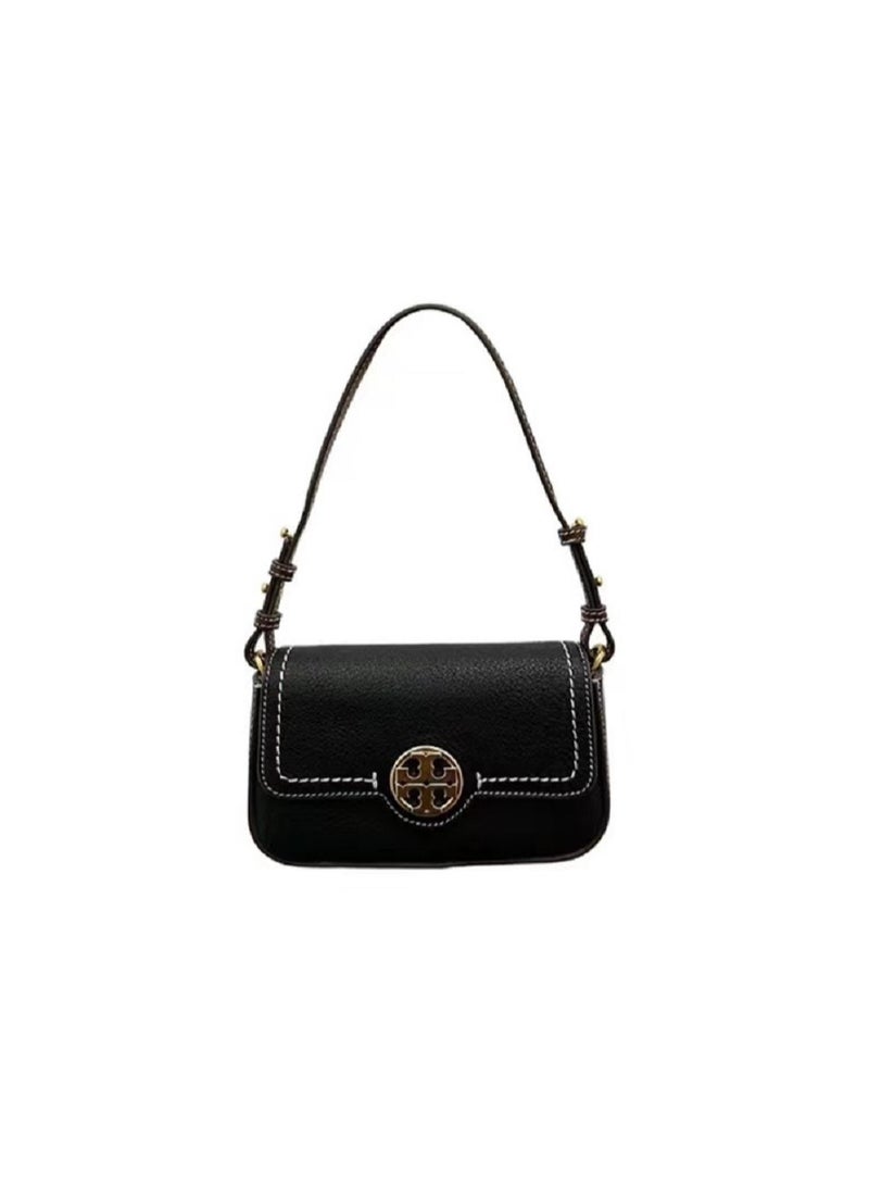 Tory Burch Miller Metal Double T Logo Flap Stitching Lychee Pattern Leather Shoulder Bag