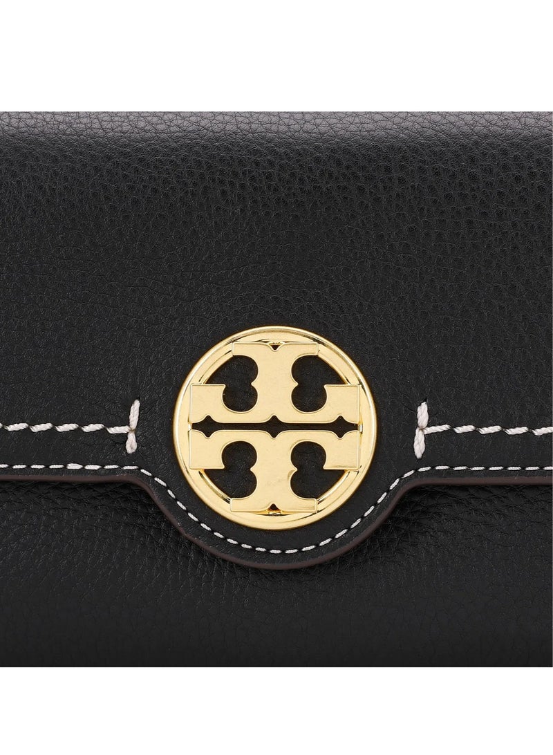 Tory Burch Miller Metal Double T Logo Flap Stitching Lychee Pattern Leather Shoulder Bag