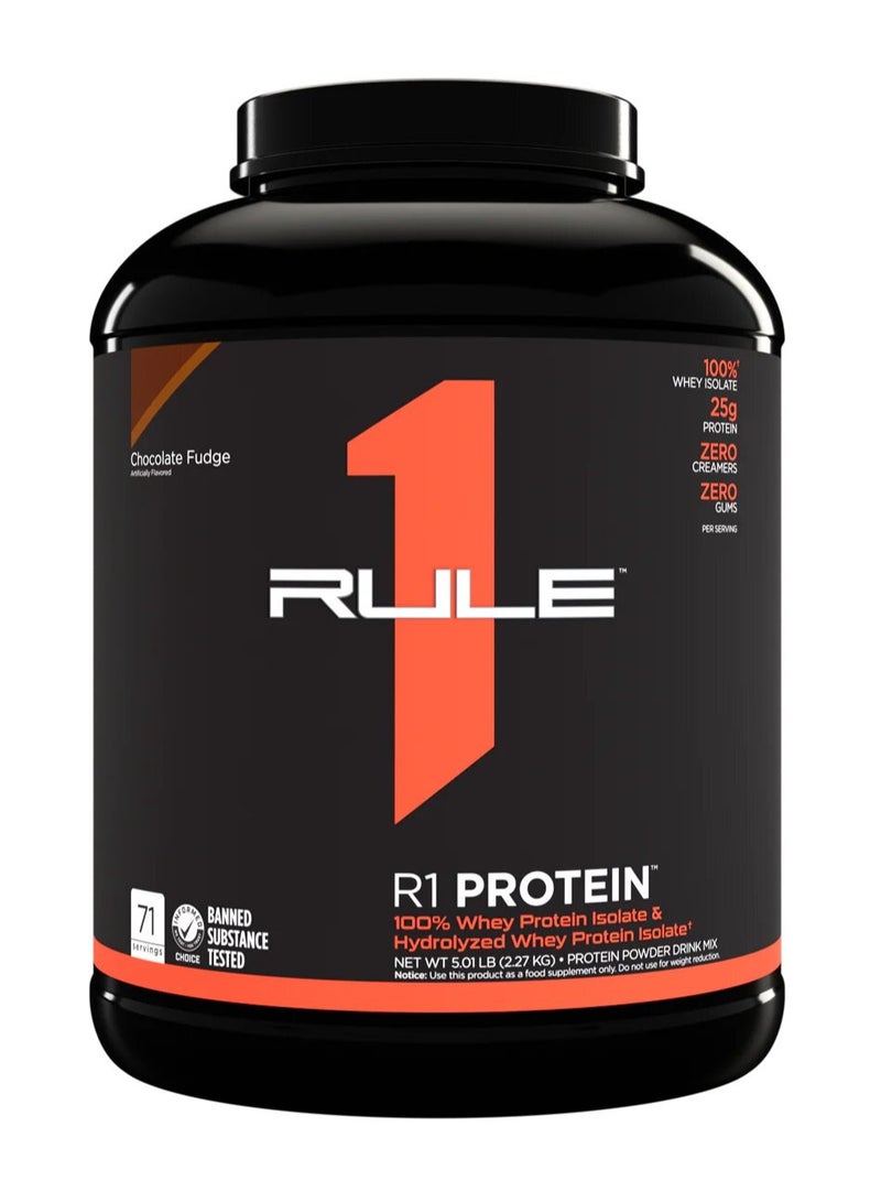 Rule1, Whey Protein Isolate, 5LB, Chocolate Fudge, 71 Servings