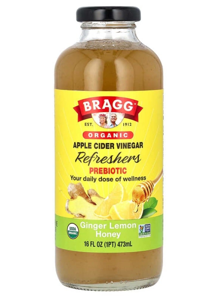 Bragg, Apple Cider Vinegar Refreshers, Prebiotic, Ginger Lemon Honey, 16 fl oz (473 ml)