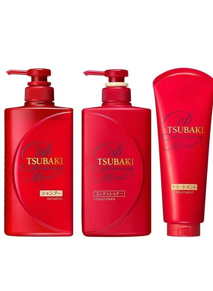 TSUBAKI Premium Moisturizing Glossy Hair Repair Set (Shampoo 490 ml, Conditioner 490 mL, Treatment, 6.3 oz (180 g)