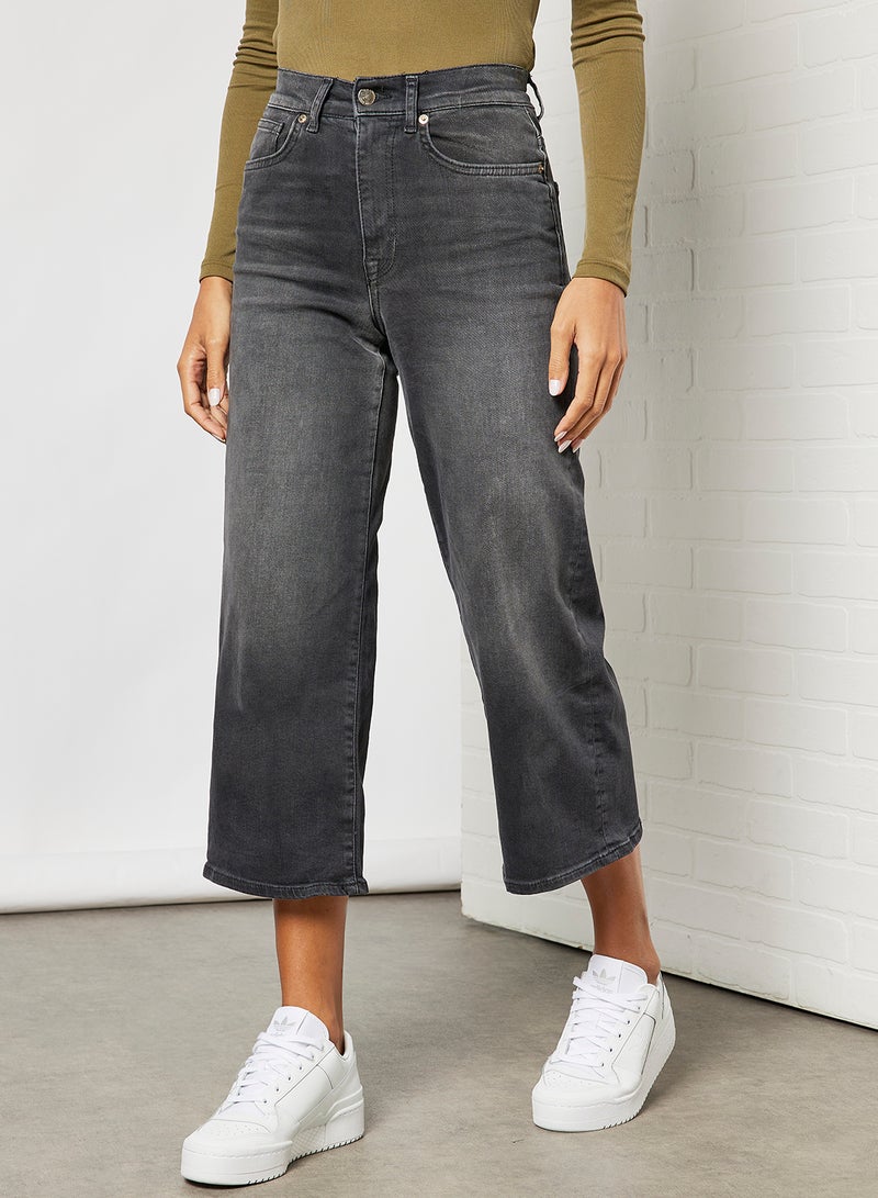 High Waist Wide Leg Jeans Black Denim