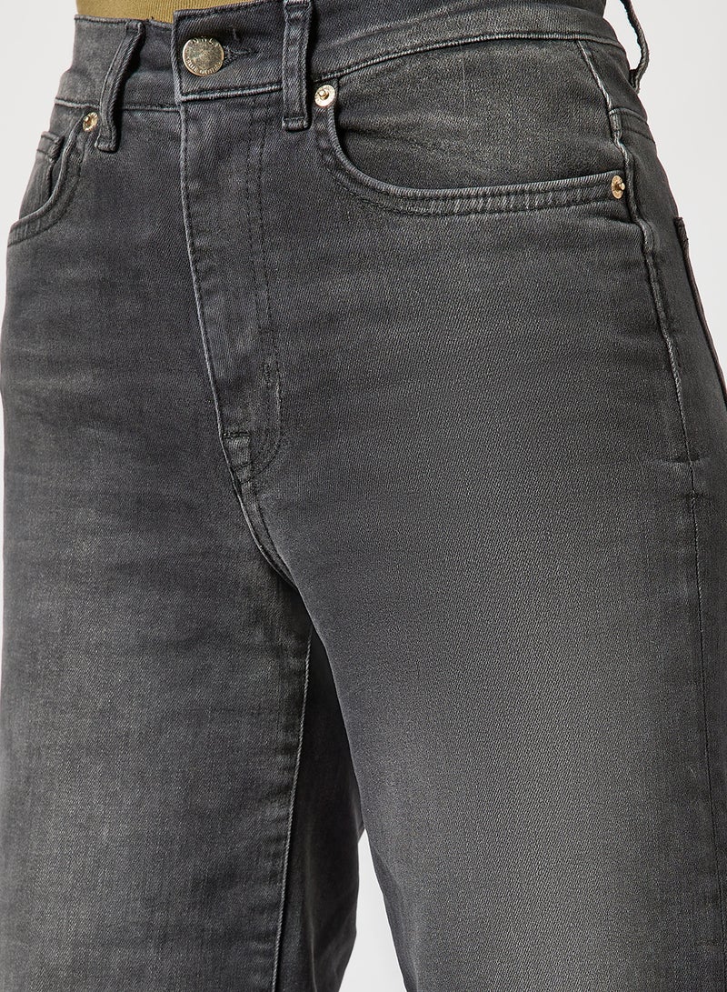 High Waist Wide Leg Jeans Black Denim