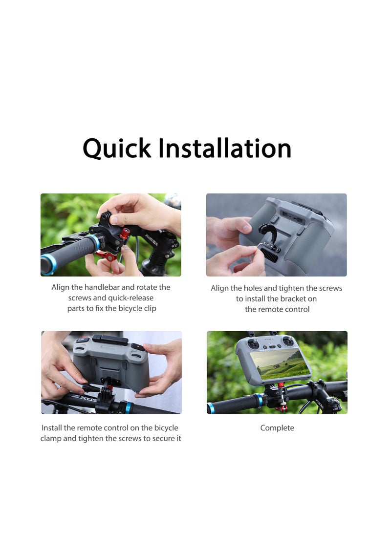 Mini 4 Pro Bike Mount, Bicycle Handlebar Bracket for DJI RC 2, Aluminum Alloy Controller Bike Holder Adjustable Bike Clamp Adapter for DJI Mini 4 Pro/Air 3 Accessories